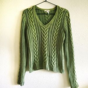Tyler Boe Green Cable Knit Long Sleeve Sweater
